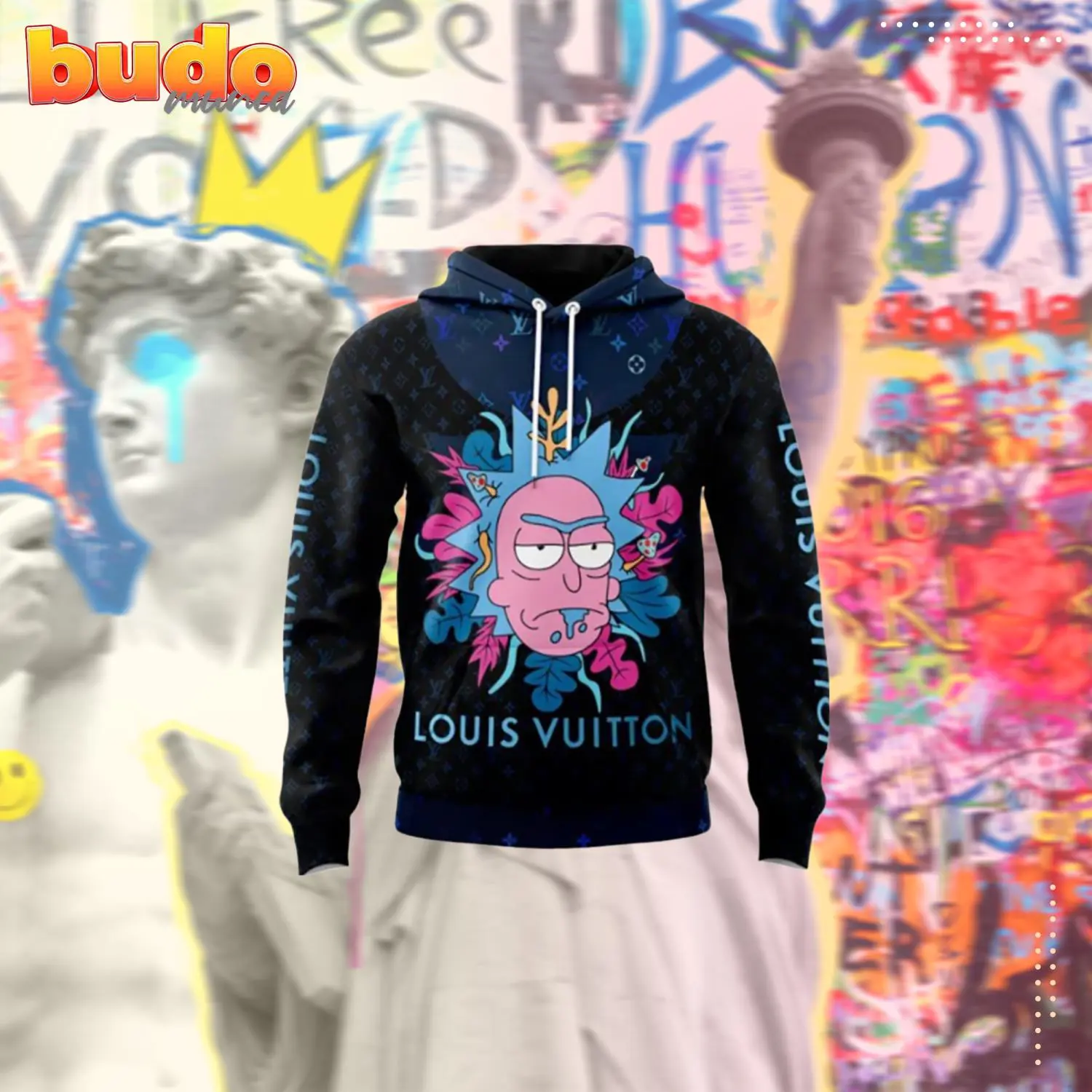 Louis vuitton rick and morty colorful black unisex hoodie outfit for men women luxury brand clothing special gift - hot new